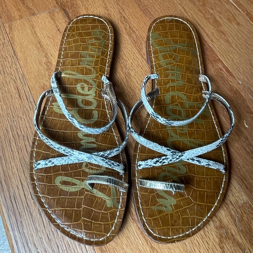 Sam Edelman Gillian Snake Print Flat Sandal, Size 9